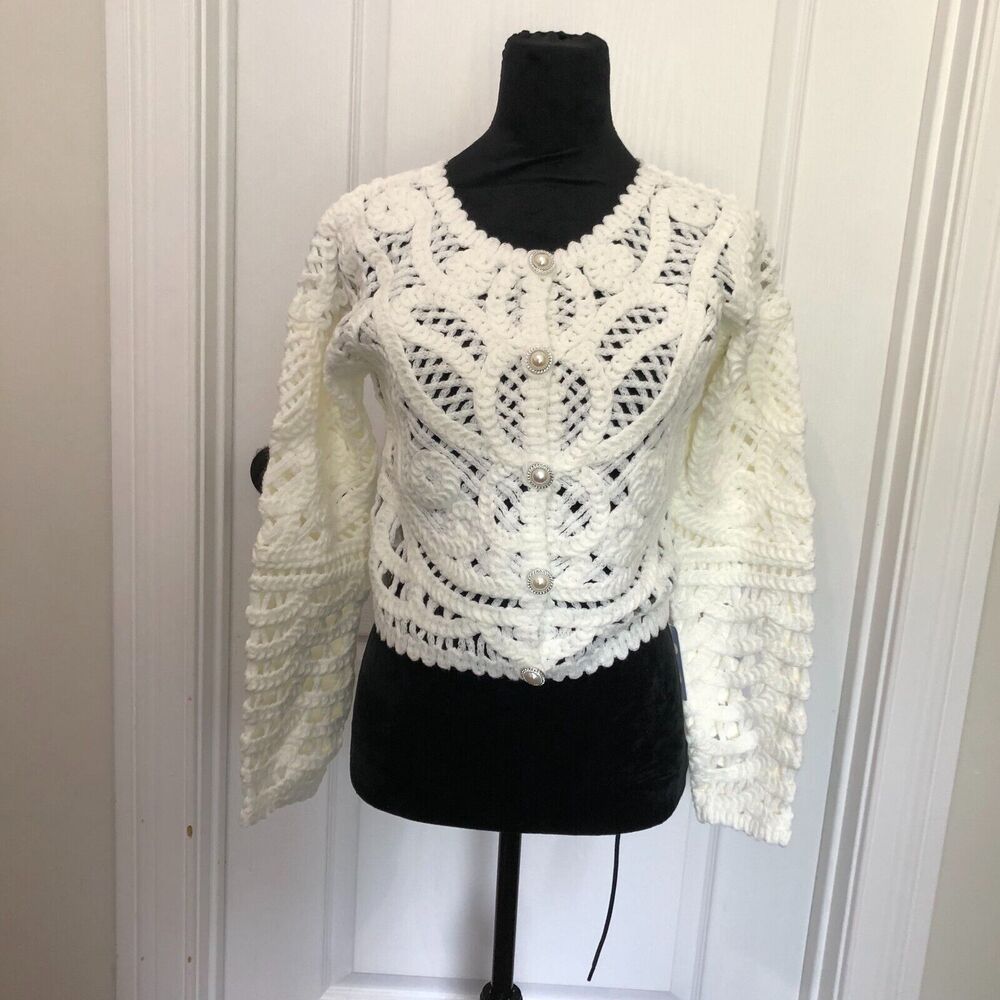 Commense White Crochet Cardigan